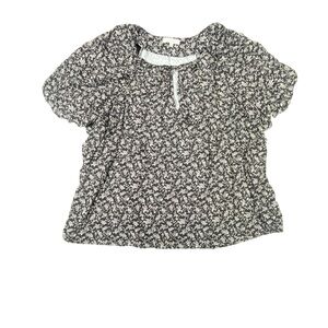 Angels Boho Floral Blouse Women's XL Black White Short Flutter Sleeve Flowy Top